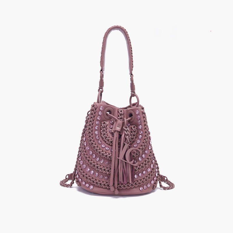 La Carrie - Bag secchiello Andromeda rosa con strass e catene