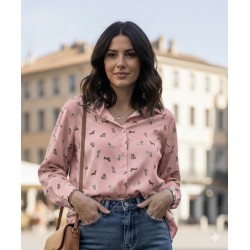 Camicia Rosa con Stampa Cani